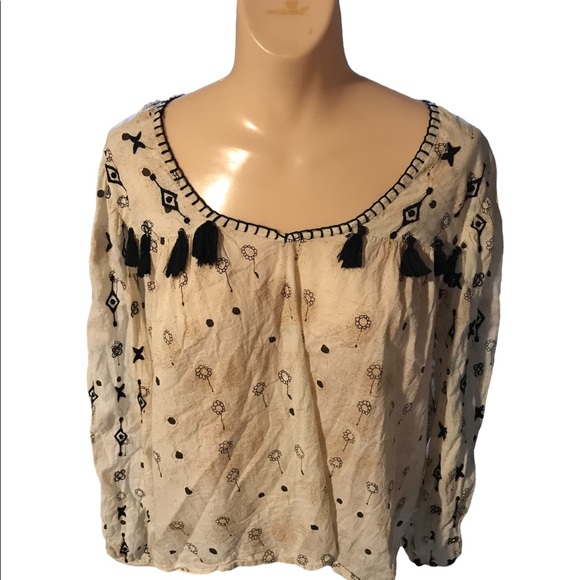 Rachel Zoe Boho Lightweight Cotton Floral Print Embroidered Blouse Size S - Picture 5 of 8